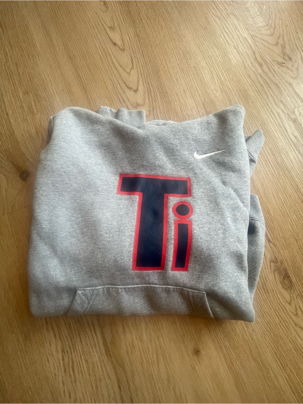 Nike Gray Sweatshirt with Navy & Red 'Ti' Graphic